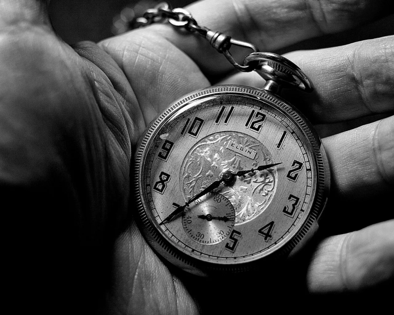 clock, black and white, hand
