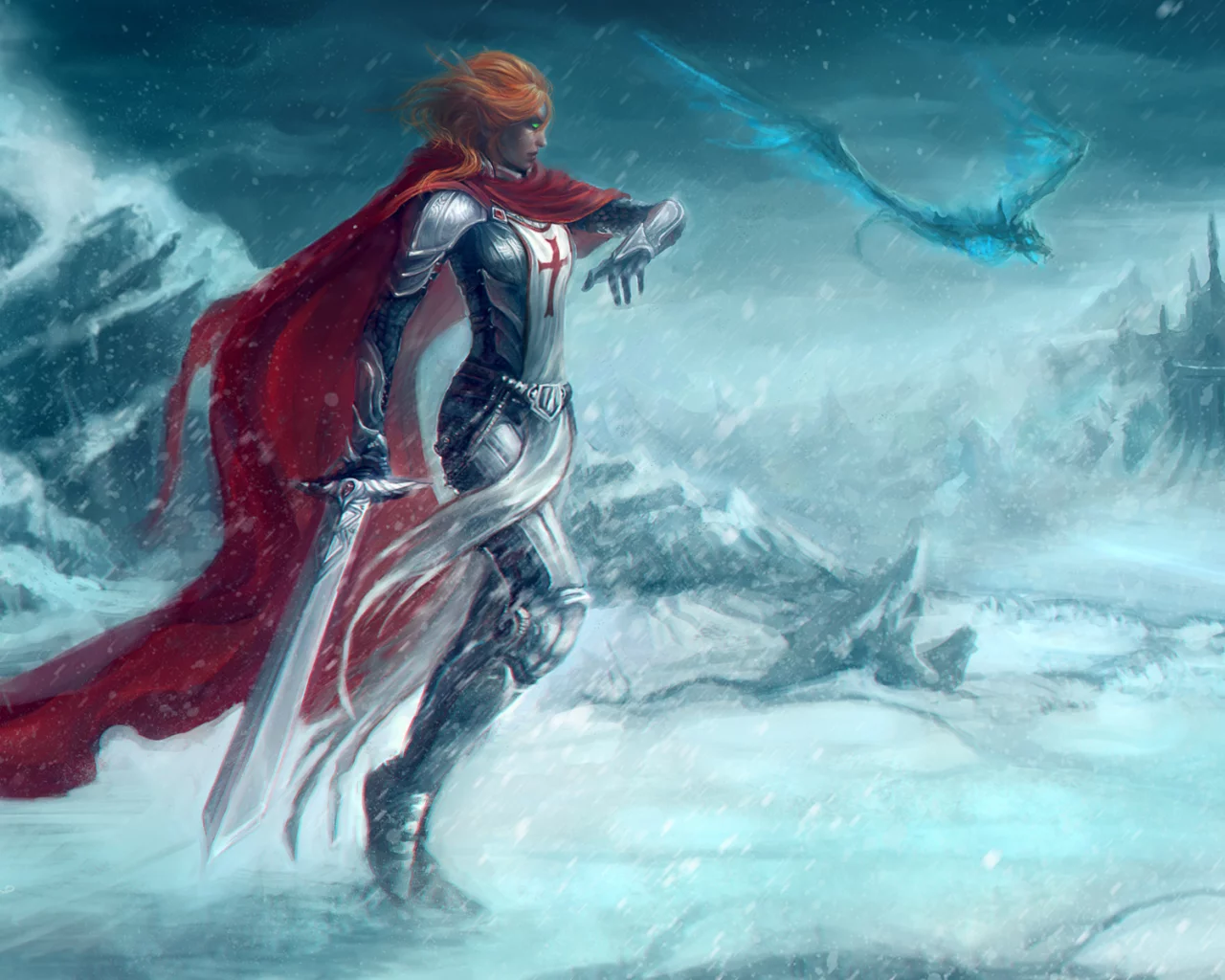 арт, плащ, world of warcraft, девушка, крестоносец, красный, меч