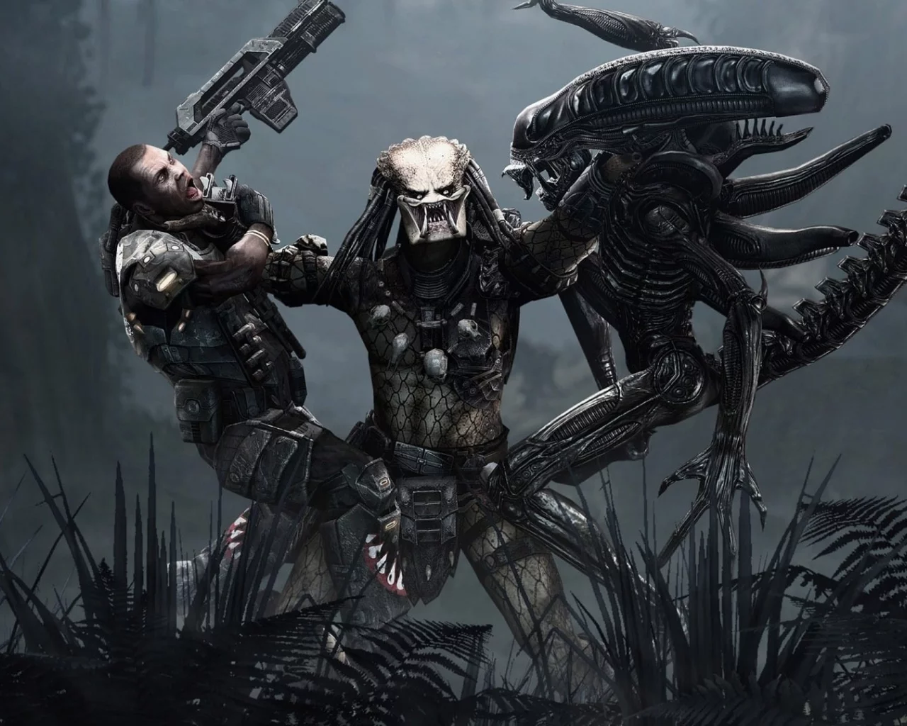 aliens vs predator, джунгли, хищник, marine, чужой
