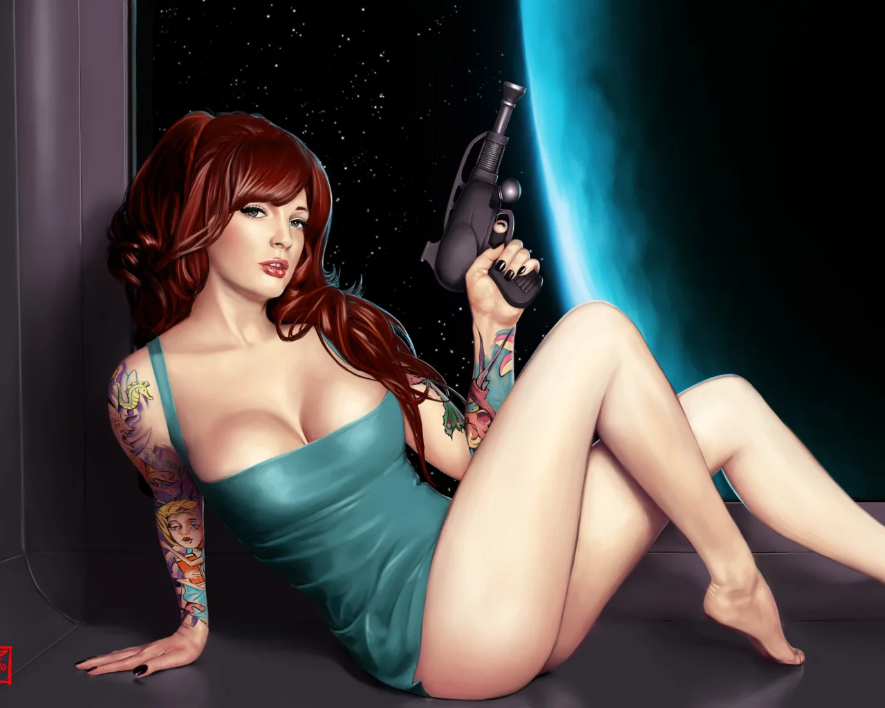 арт, оружие, бластер, девушка, babe in space, космос