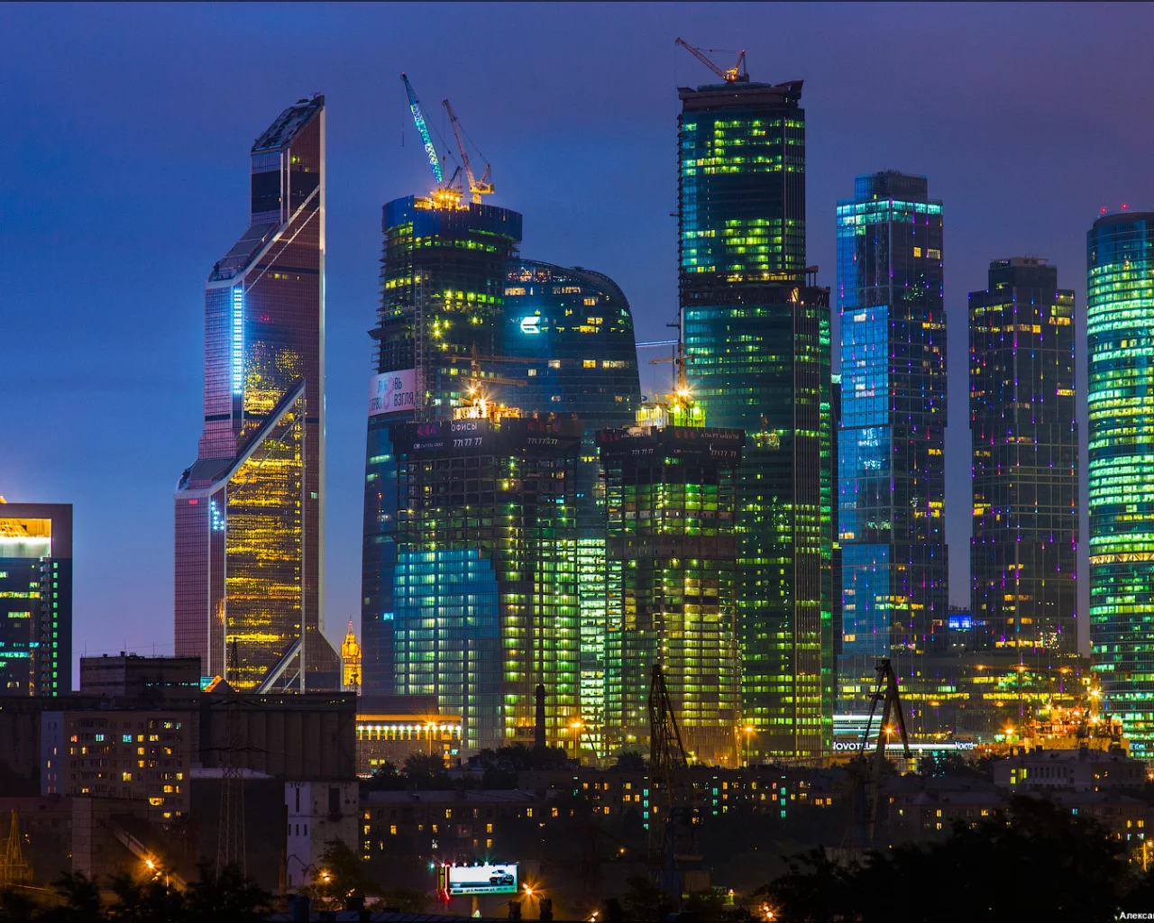 ночь, москва-сити, москва, башня 2000