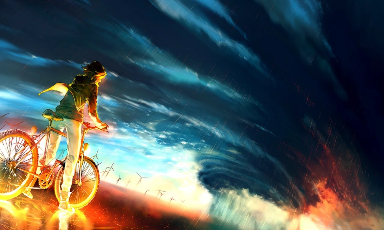 Into the storm, By yuume, Парень, Велосипед, Шторм