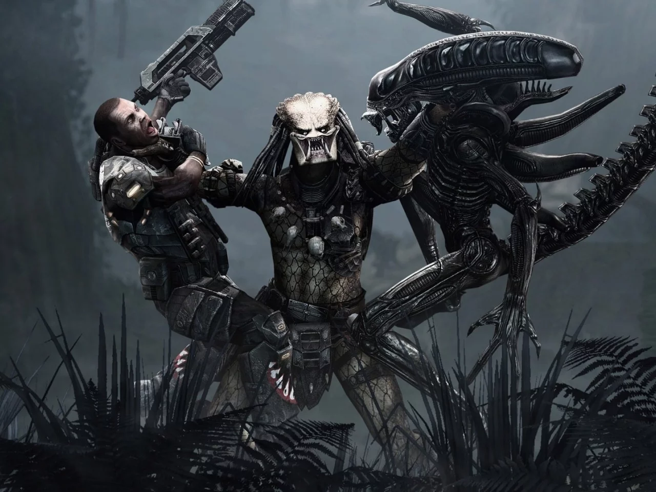aliens vs predator, джунгли, хищник, marine, чужой