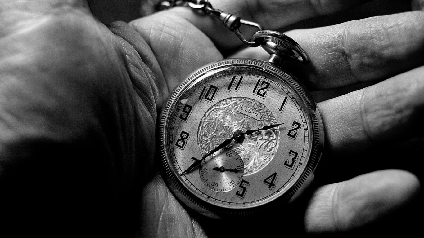 clock, black and white, hand