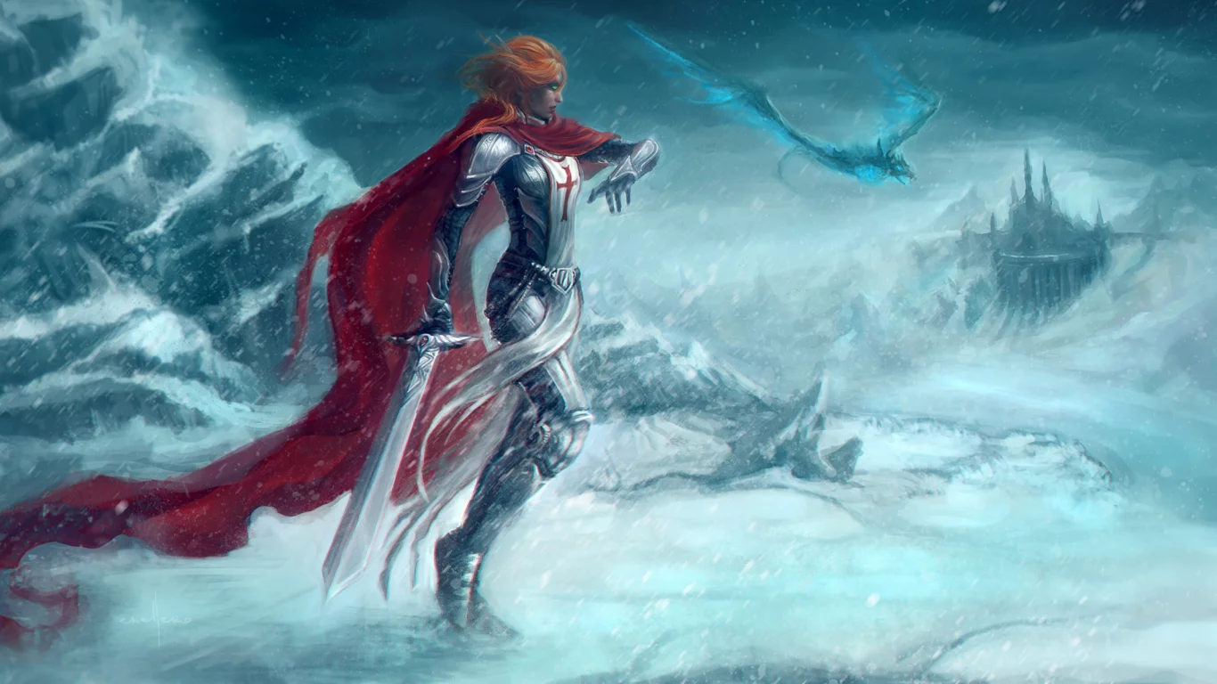 арт, плащ, world of warcraft, девушка, крестоносец, красный, меч