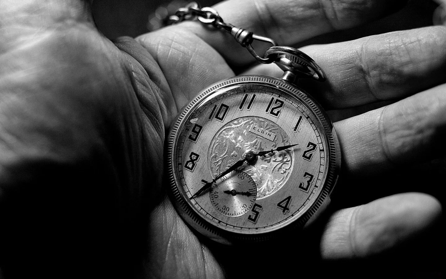 clock, black and white, hand