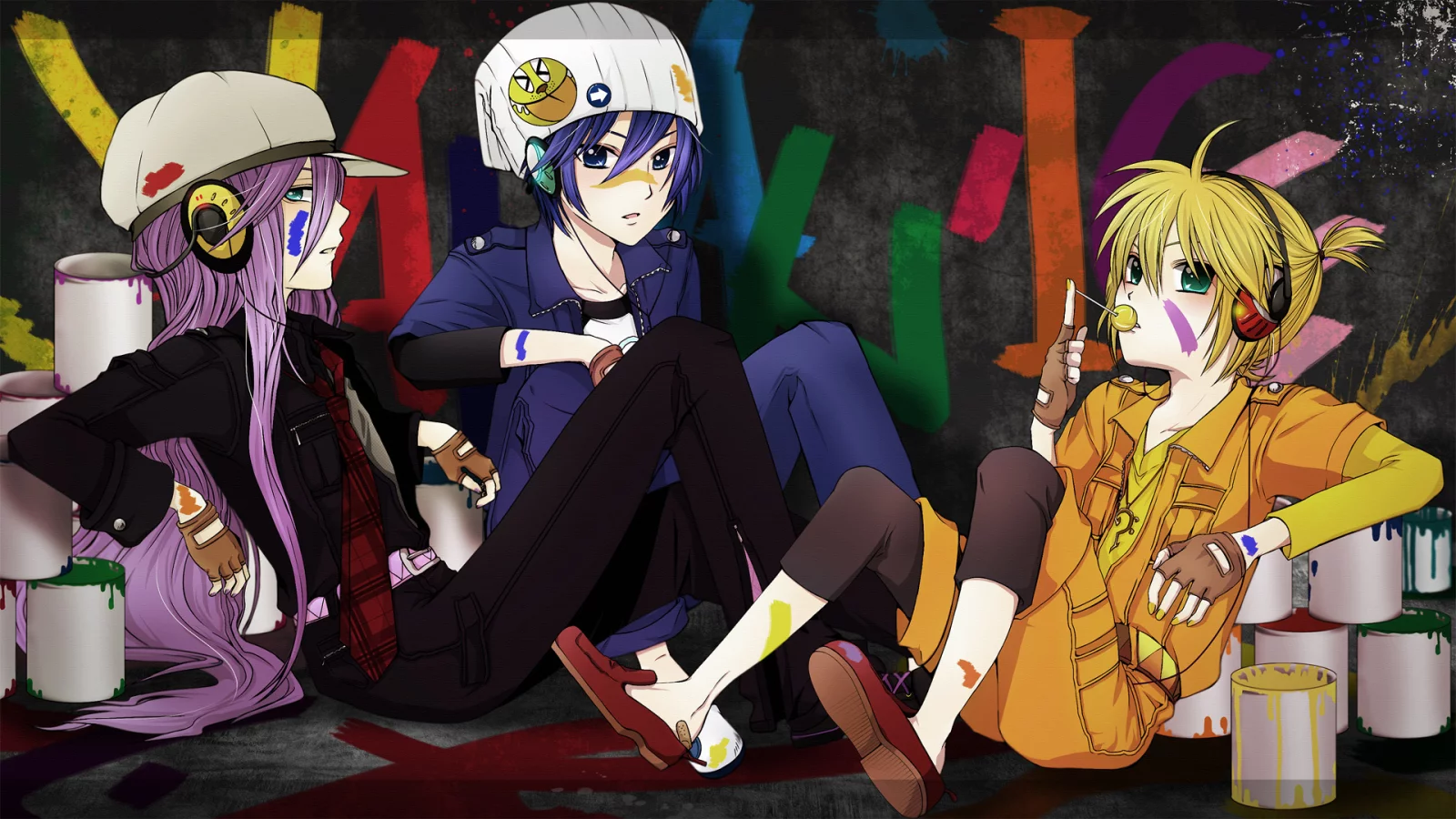 vocaloid , краски, kamui gakupo , kaito, agi, парни, арт, kagamine rin 