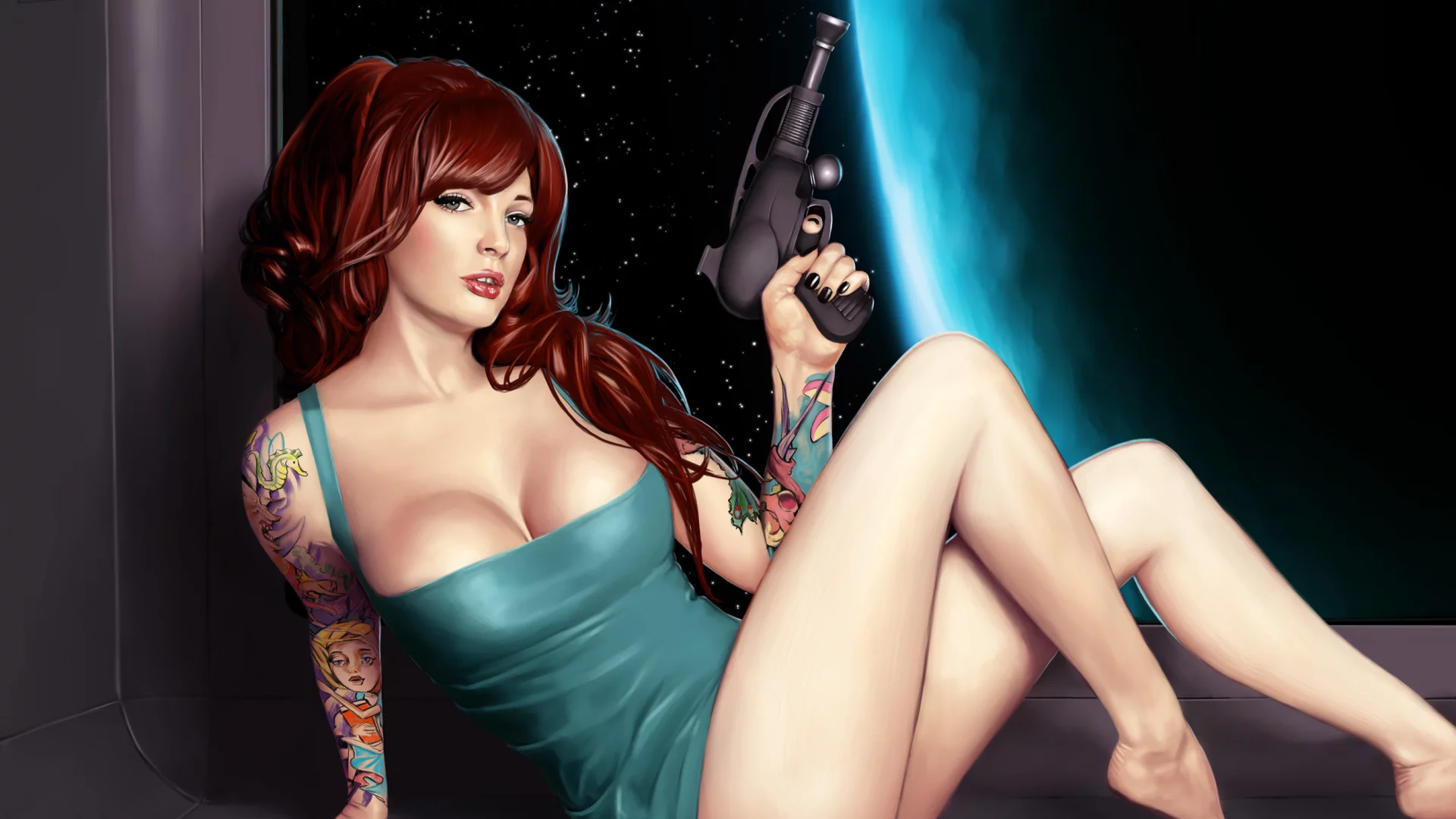 арт, оружие, бластер, девушка, babe in space, космос