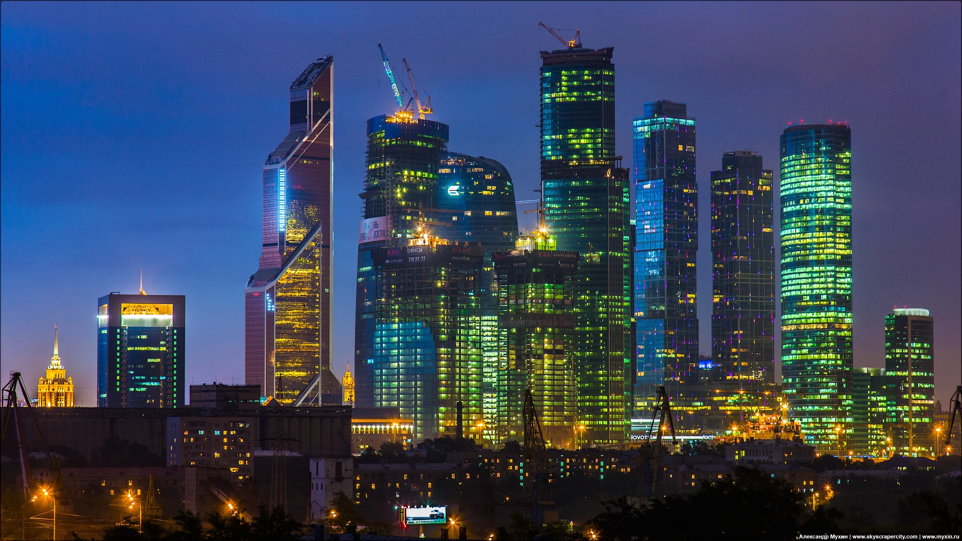 ночь, москва-сити, москва, башня 2000