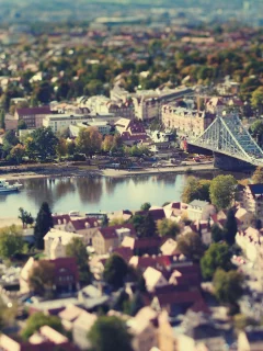 дома, германия, tilt shift, город, река, мост, дрезден, осень