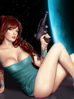 арт, оружие, бластер, девушка, babe in space, космос