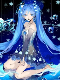 vocaloid, hatsune miku, rrr 627470487, звёзды, планеты, девушка, взгляд