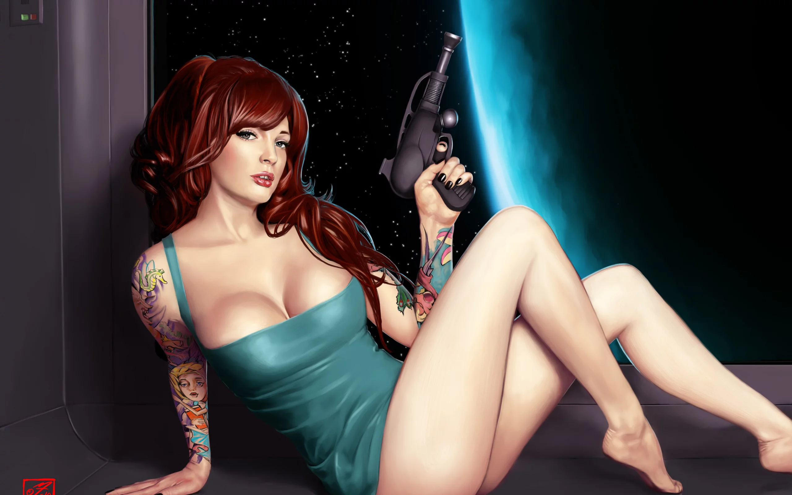 арт, оружие, бластер, девушка, babe in space, космос