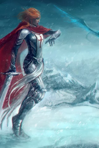 арт, плащ, world of warcraft, девушка, крестоносец, красный, меч
