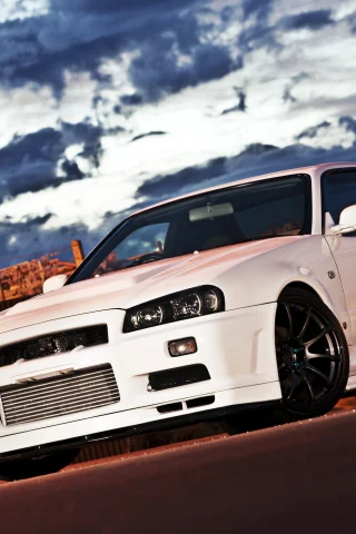 car, белая, nissan skyline, ниссан, автообои