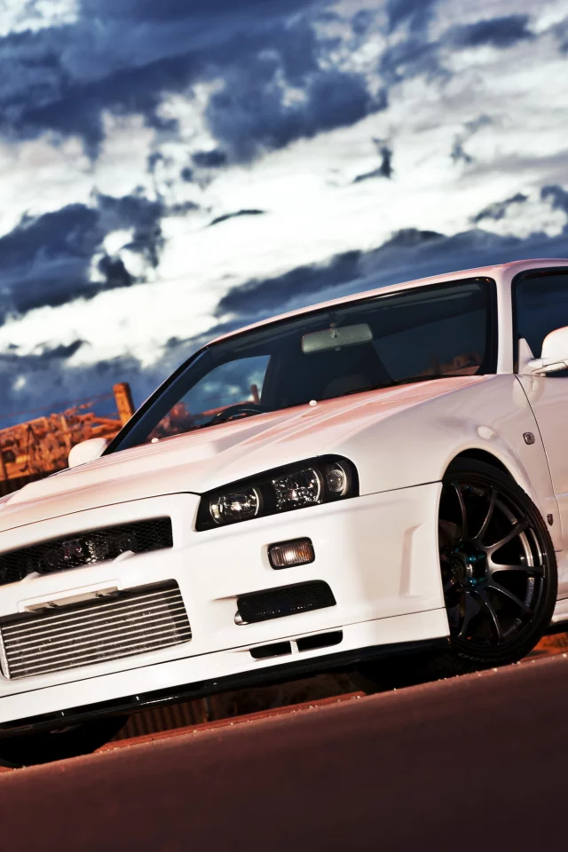 car, белая, nissan skyline, ниссан, автообои