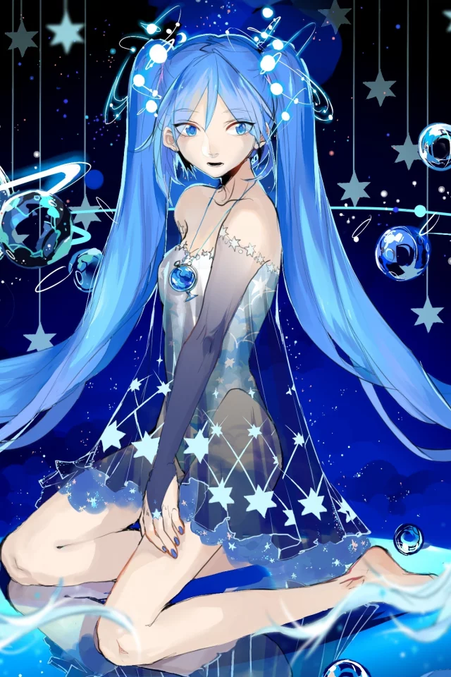 vocaloid, hatsune miku, rrr 627470487, звёзды, планеты, девушка, взгляд
