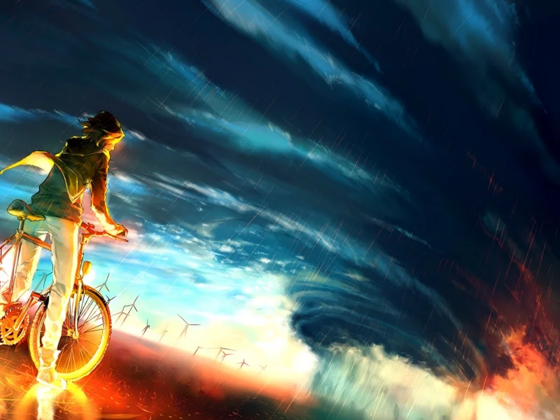 Into the storm, By yuume, Парень, Велосипед, Шторм