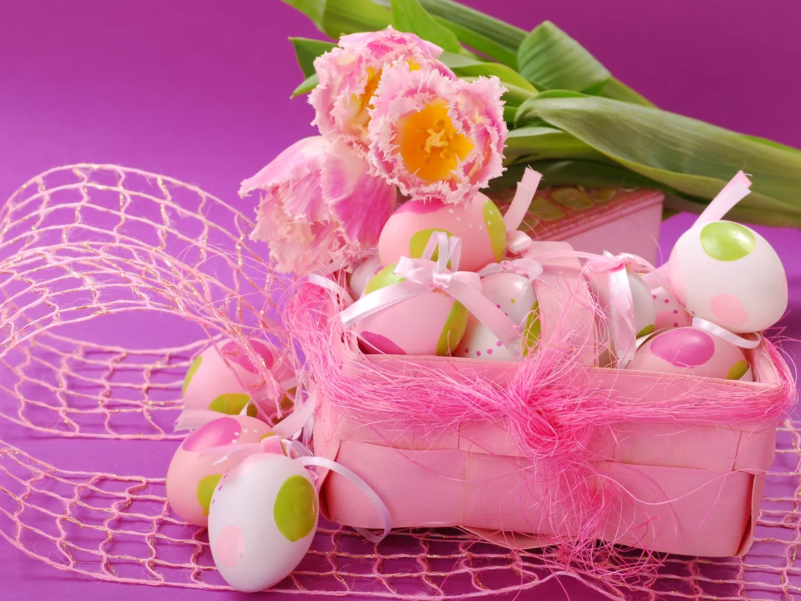 розовый, пасха, flowers, тюльпаны, весна, яйца, eggs, easter, spring