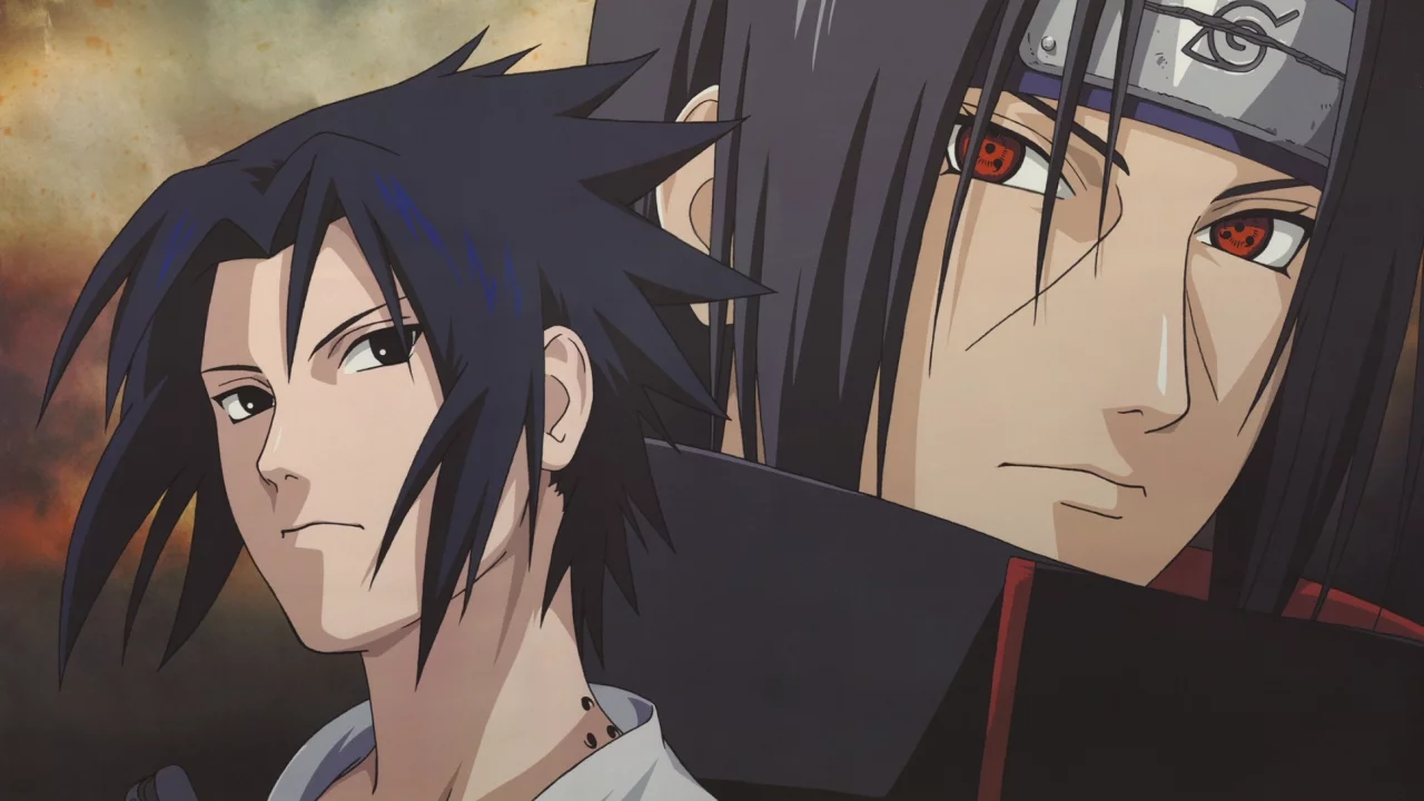 Naruto, Uchiha Itachi, Sasuke, sharingan, братья, красные глаза, повязка