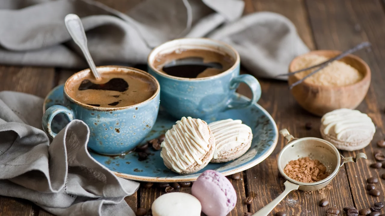 зерна, макарун, печенье, белое, розовое, кофе, macaron