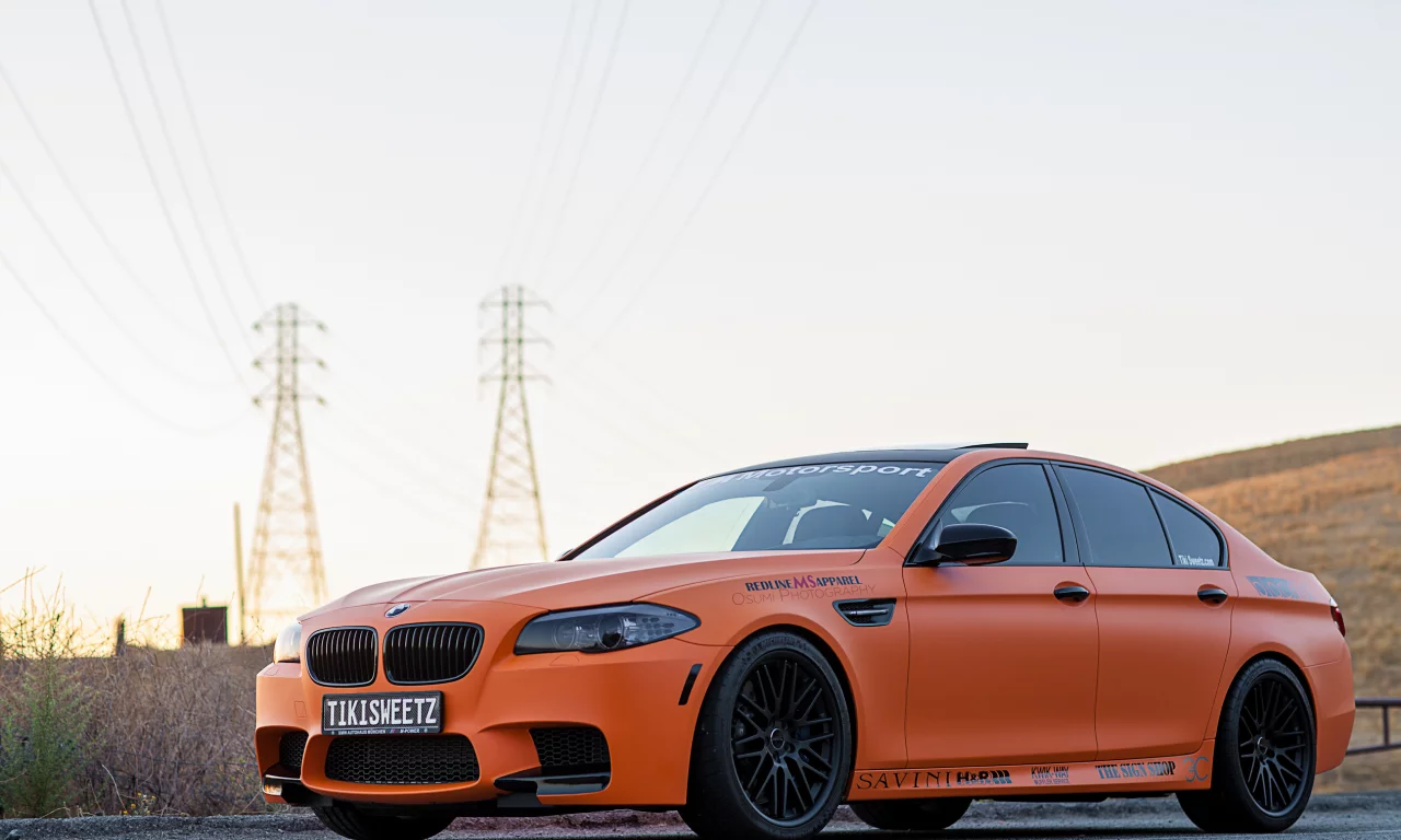 оранжевый матовый, f10, m5, bmw, бмв, вид спереди, matte orange