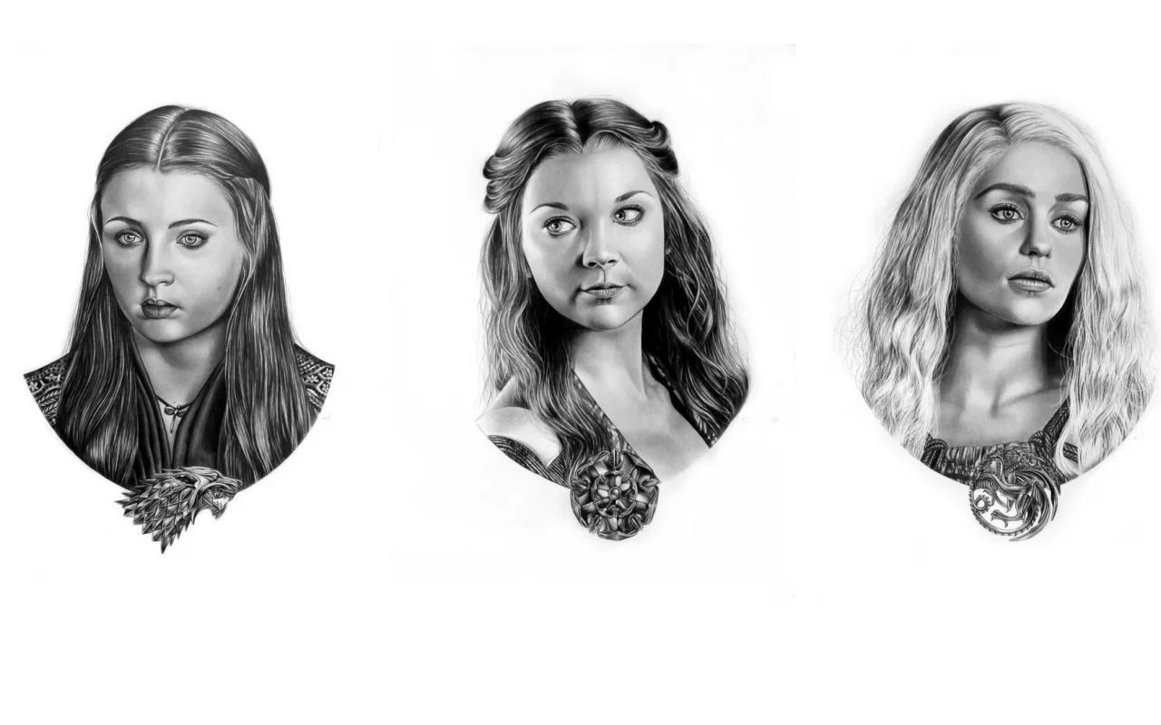 game of thrones, margaery tyrell, sansa stark, портреты, daenerys targaryen, гербы