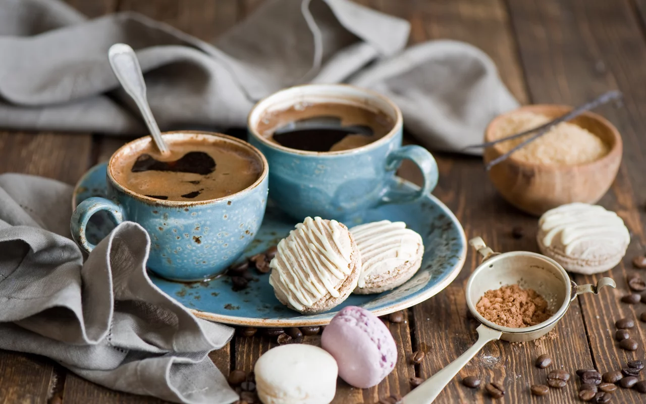 зерна, макарун, печенье, белое, розовое, кофе, macaron