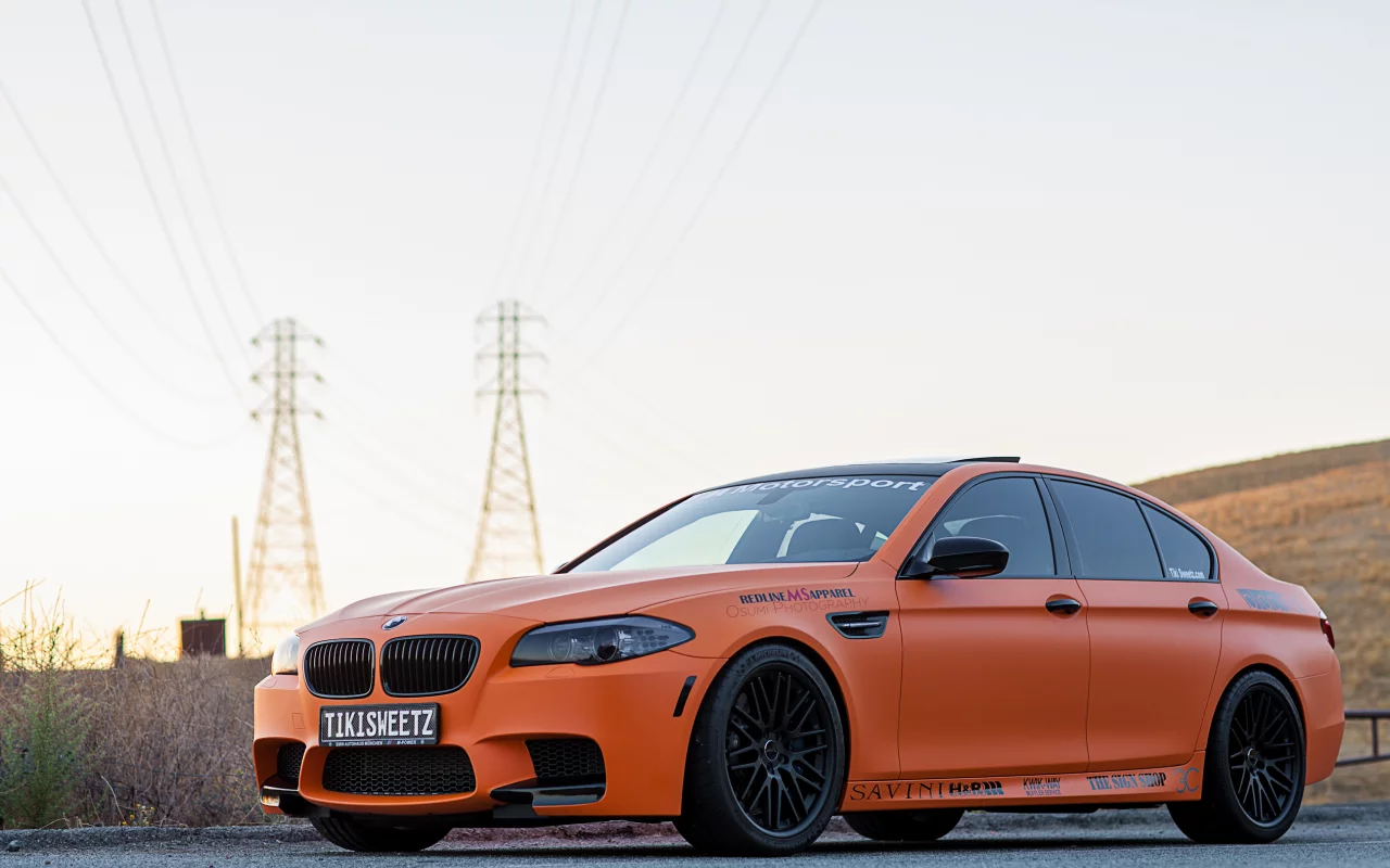 оранжевый матовый, f10, m5, bmw, бмв, вид спереди, matte orange