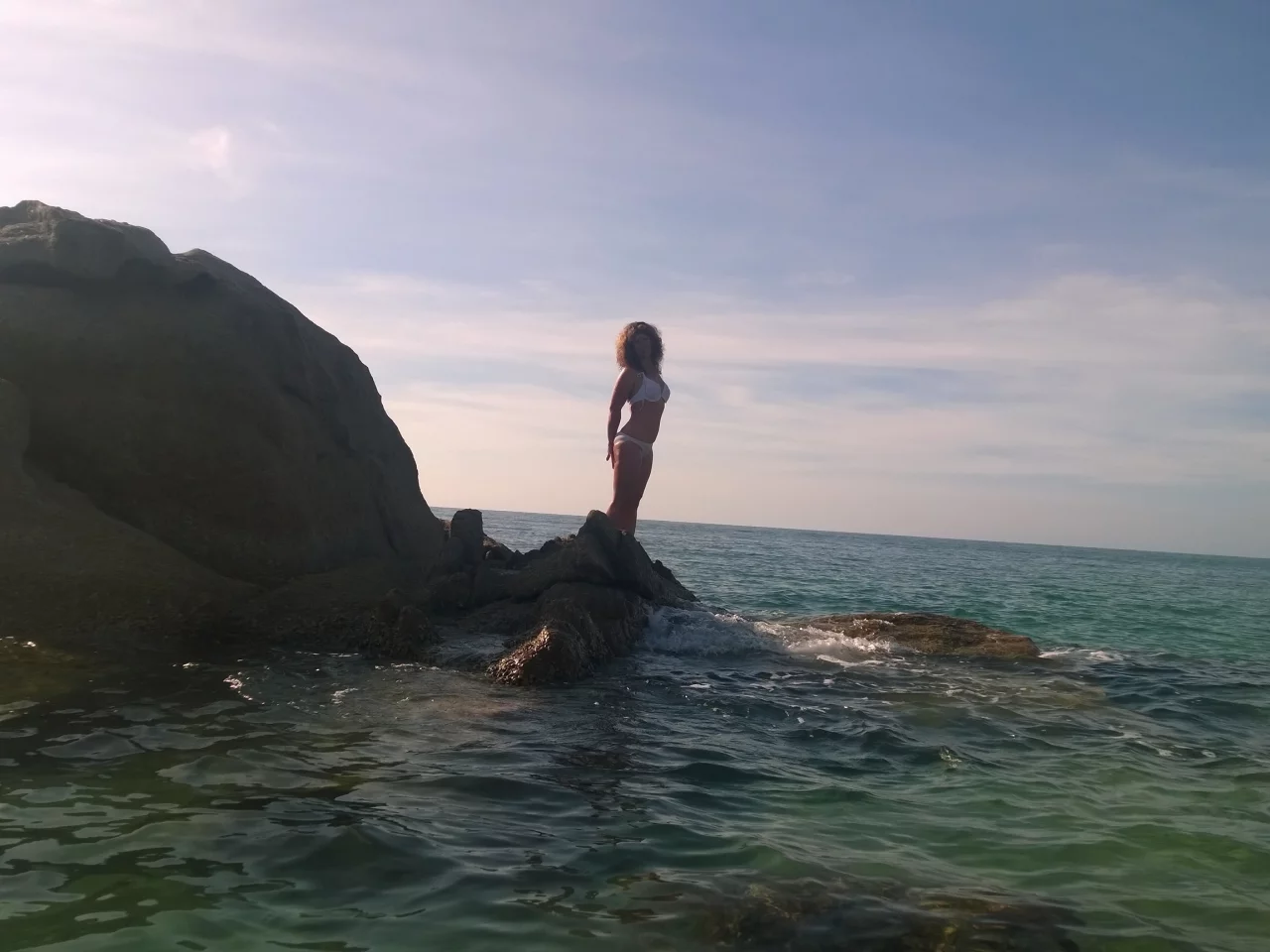 панорама, море, утро, скала, девушка, красиво