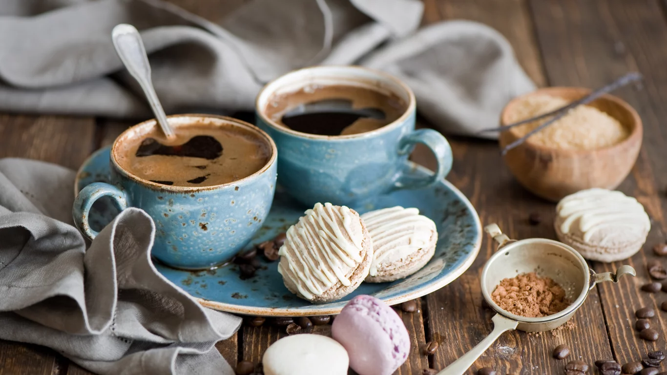 зерна, макарун, печенье, белое, розовое, кофе, macaron