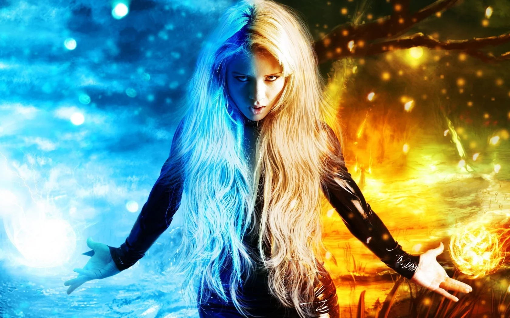 fire, огонь, лед, ice, девушка, girl