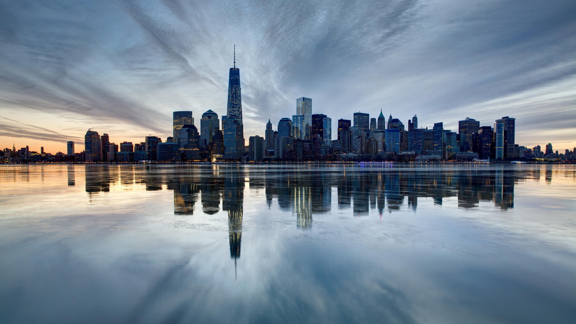 Картинка на рабочий стол New York City, Нью-Йорк, NYC, USA, США, город,  панорама, вид, небоскребы, здания, высотки, дома 1920 x 1080