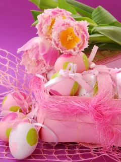 розовый, пасха, flowers, тюльпаны, весна, яйца, eggs, easter, spring