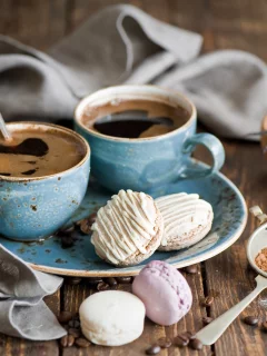 зерна, макарун, печенье, белое, розовое, кофе, macaron