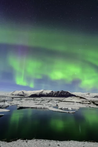 льды, северное сияние, iceland, glacial lagoon, исландия, льдины