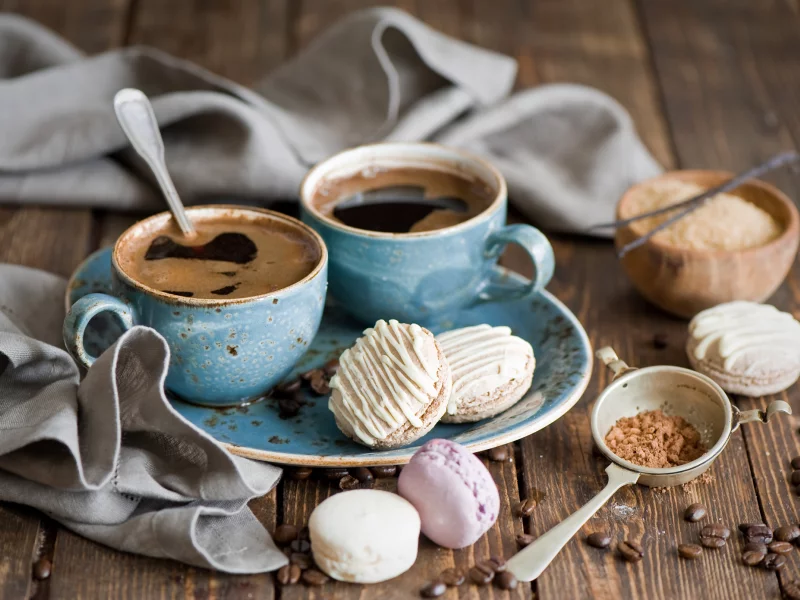 зерна, макарун, печенье, белое, розовое, кофе, macaron