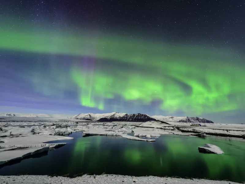 льды, северное сияние, iceland, glacial lagoon, исландия, льдины