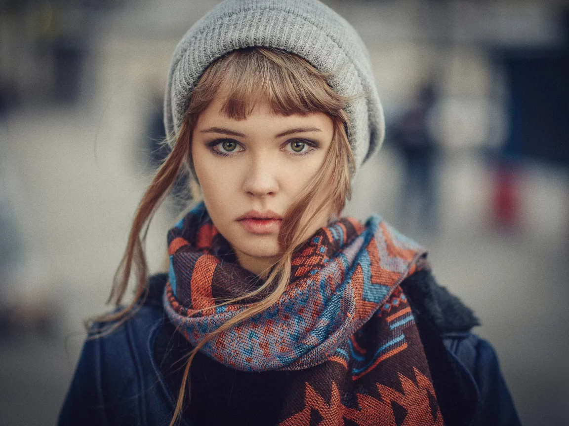 Анастасия Щеглова, Настя, портрет, шапочка, локоны, зернистость