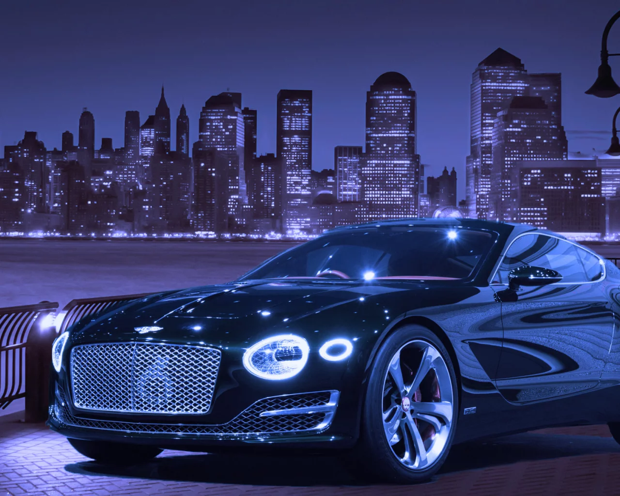 Ночь, город, машина, Bentley EXP 10 Speed 6 