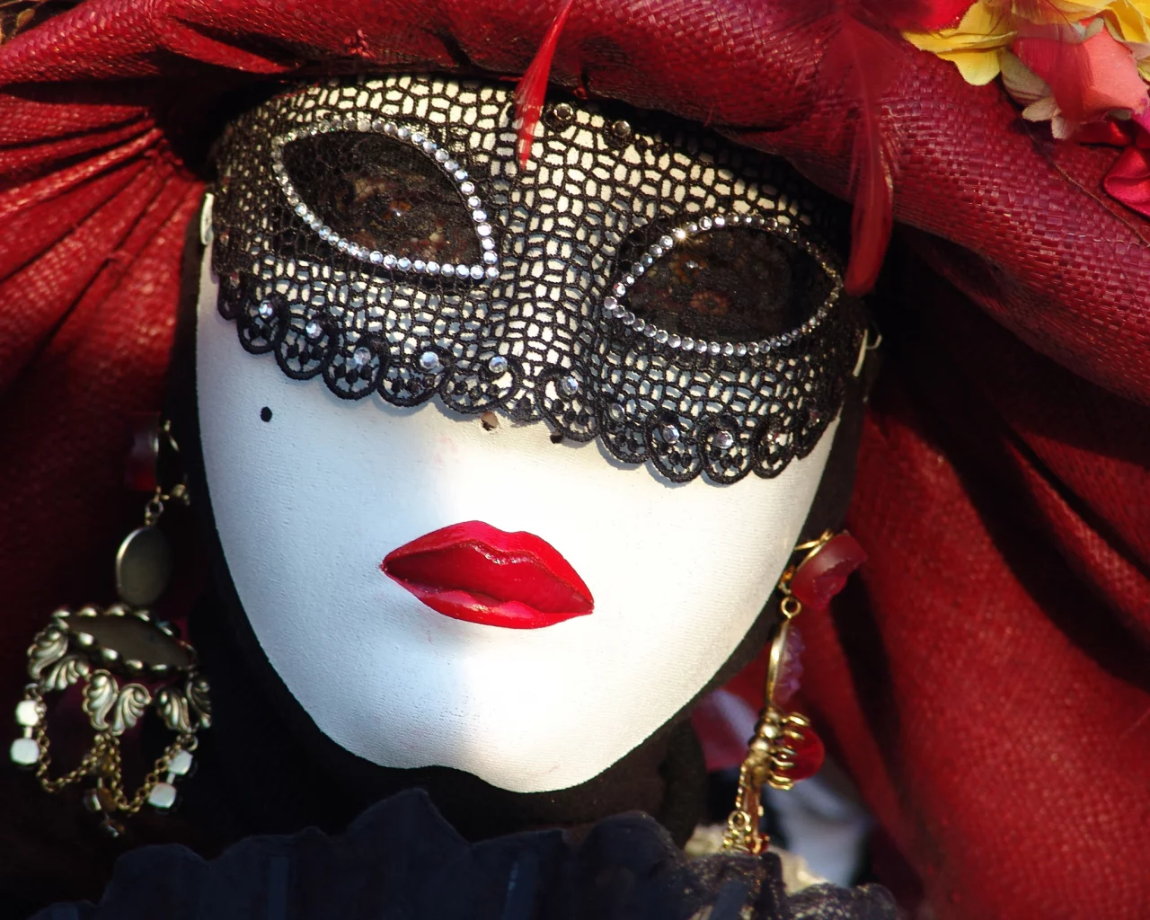 white, red, carnival, mask, fabrics