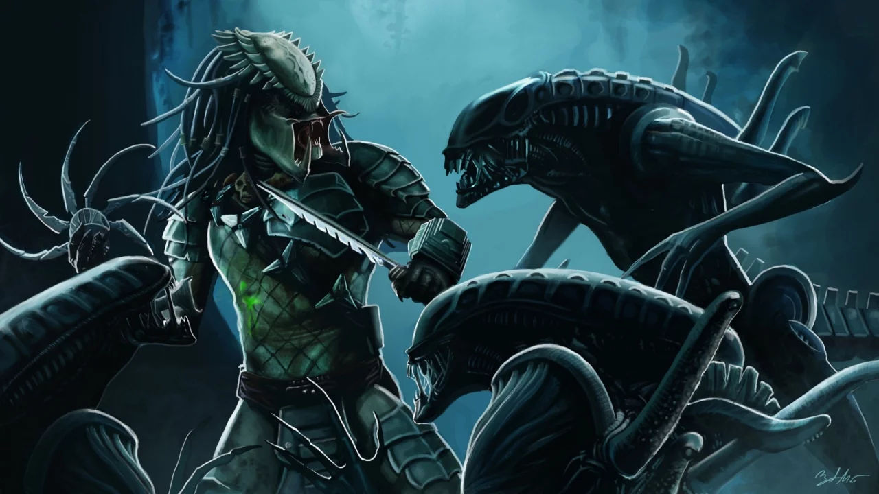 арт, фон, predator, битва, хищник, alien, art, чужой