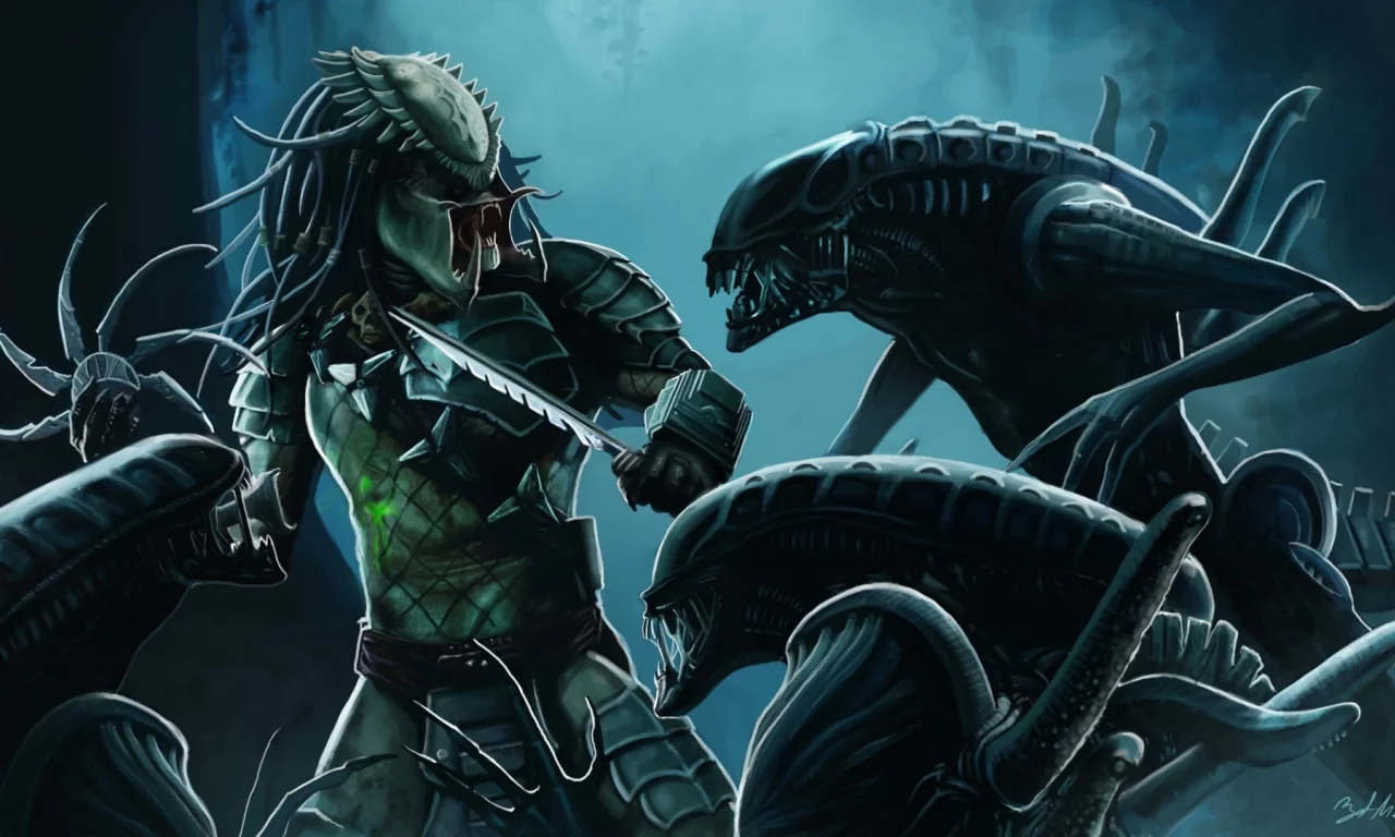 арт, фон, predator, битва, хищник, alien, art, чужой