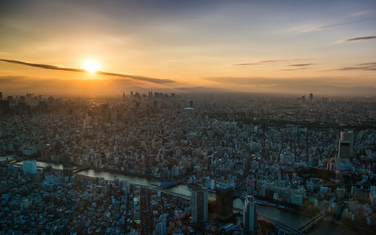 город, токио, река, tokyo, вид, закат, рассвет