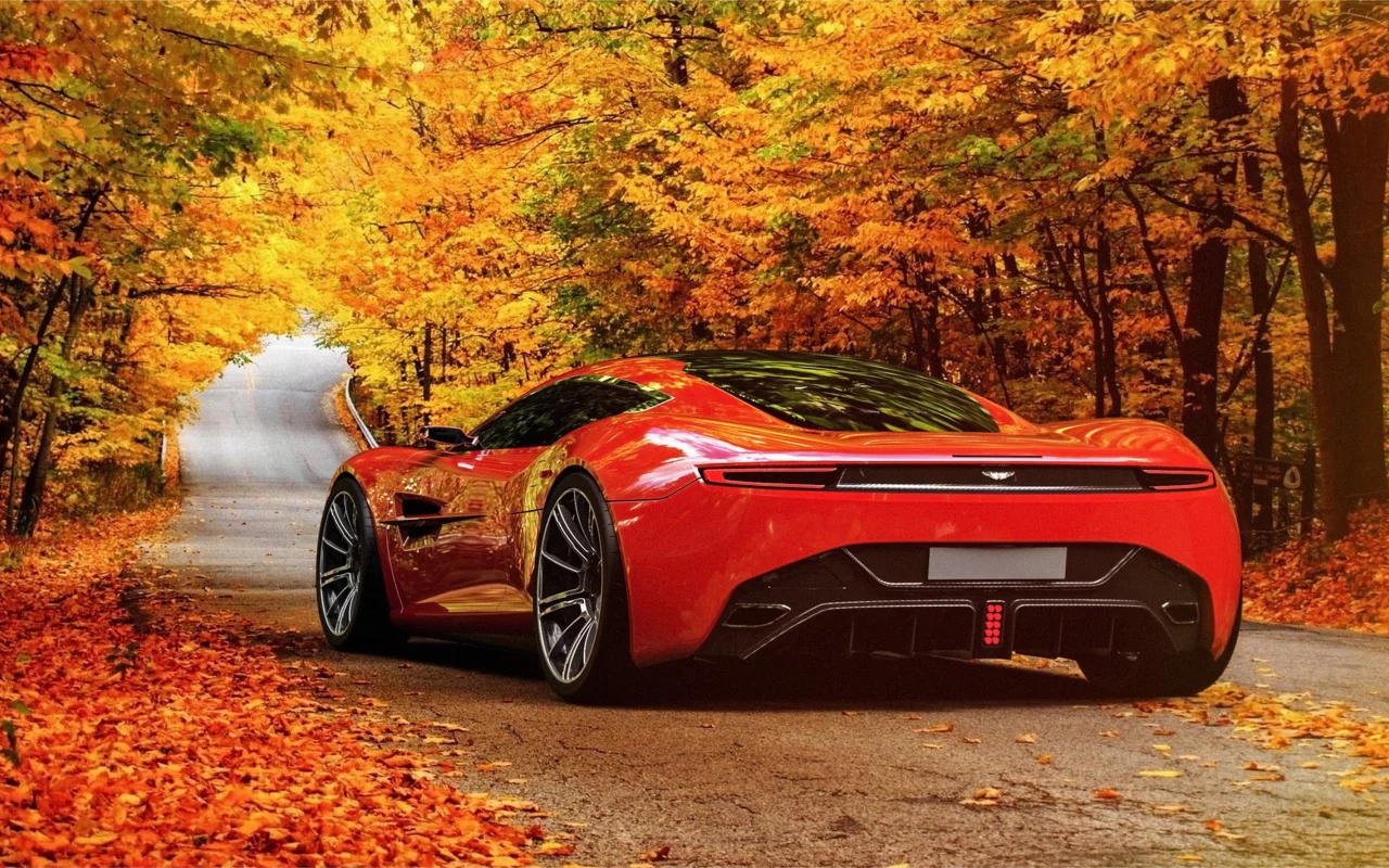 Aston Martin DBC, дорога, листва
