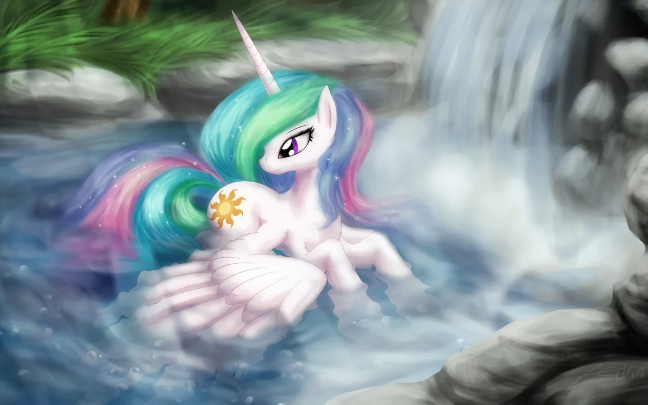 мультфильм, my little pony, арт, купание, селестия, celestia, пони