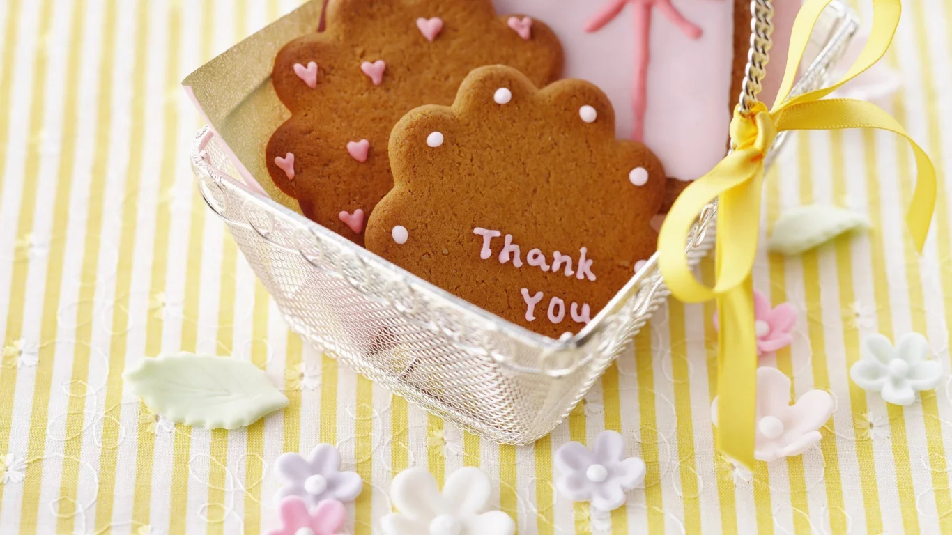 бантик, обои, фон, лента, печенье, еда, корзинка, thank you