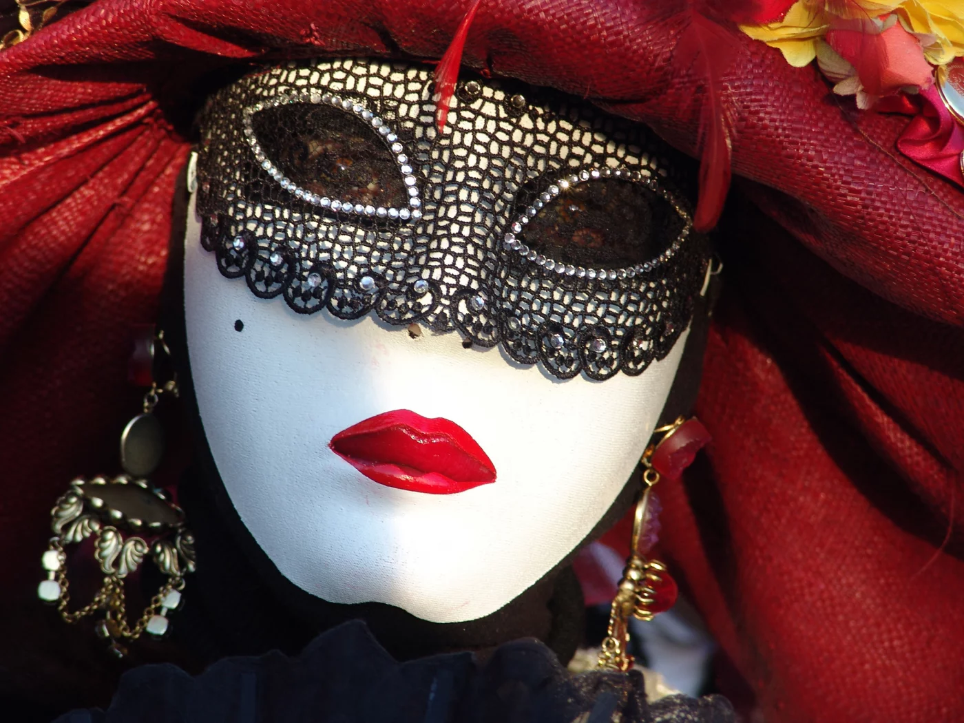 white, red, carnival, mask, fabrics