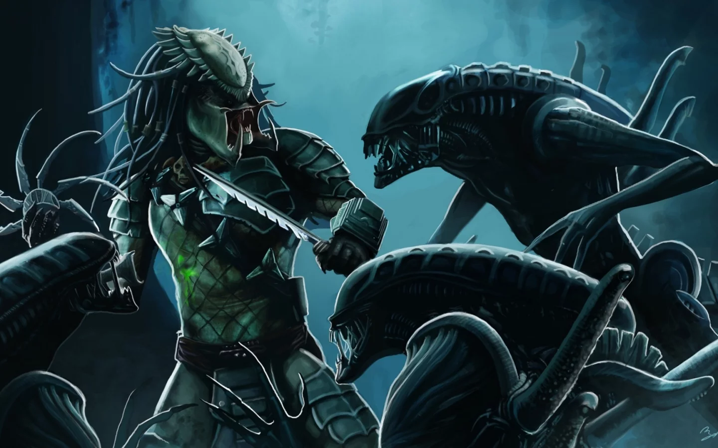 арт, фон, predator, битва, хищник, alien, art, чужой