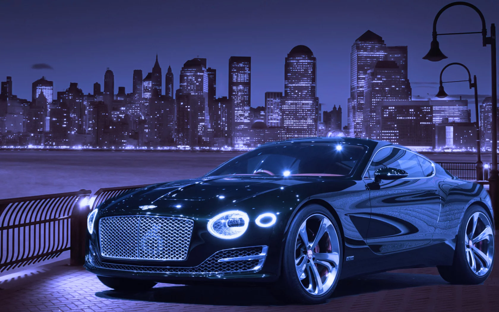 Ночь, город, машина, Bentley EXP 10 Speed 6 